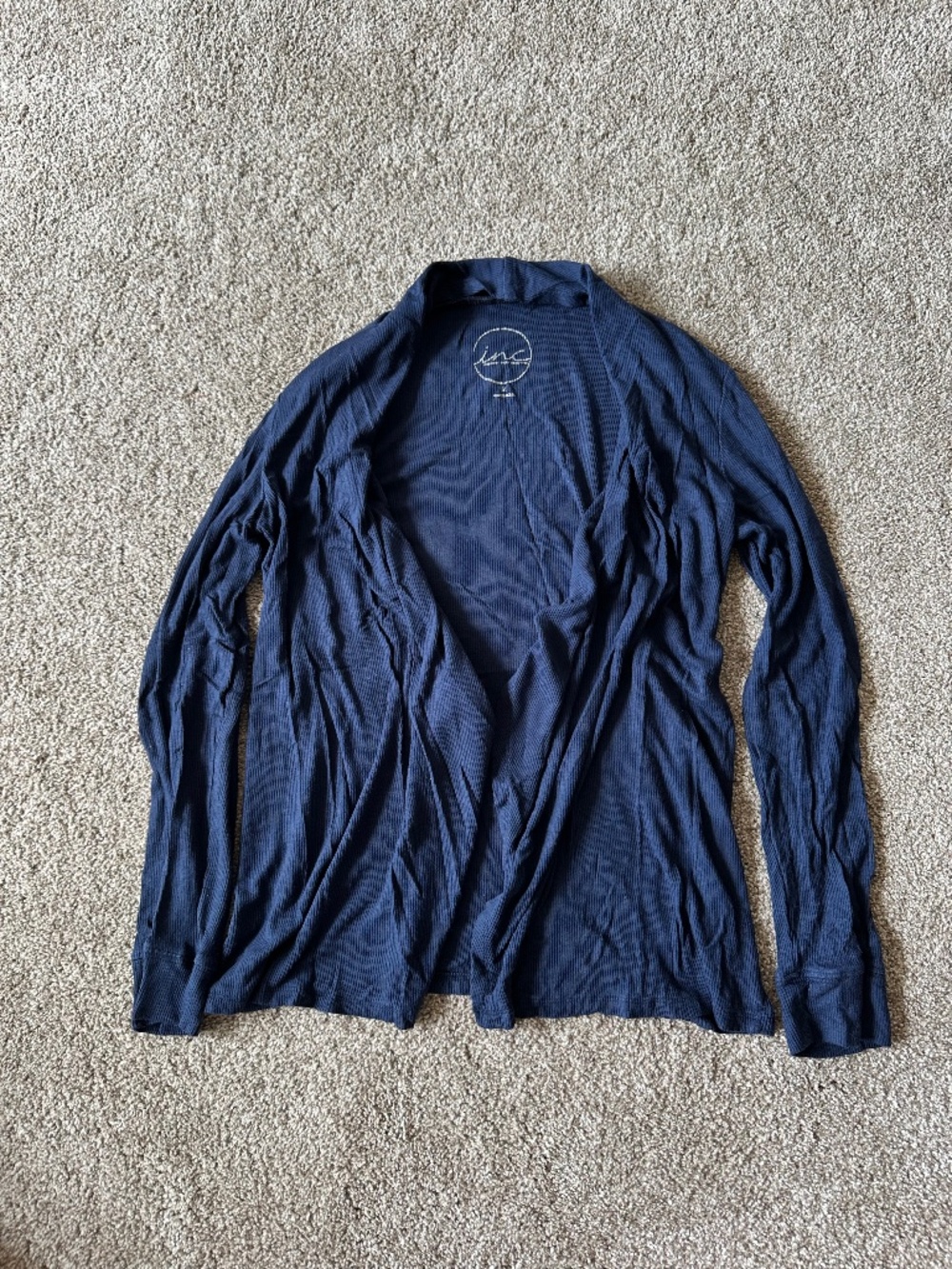 INC International Concepts Navy Ribbed Open Front Cardigan Draped Long Sleeve M